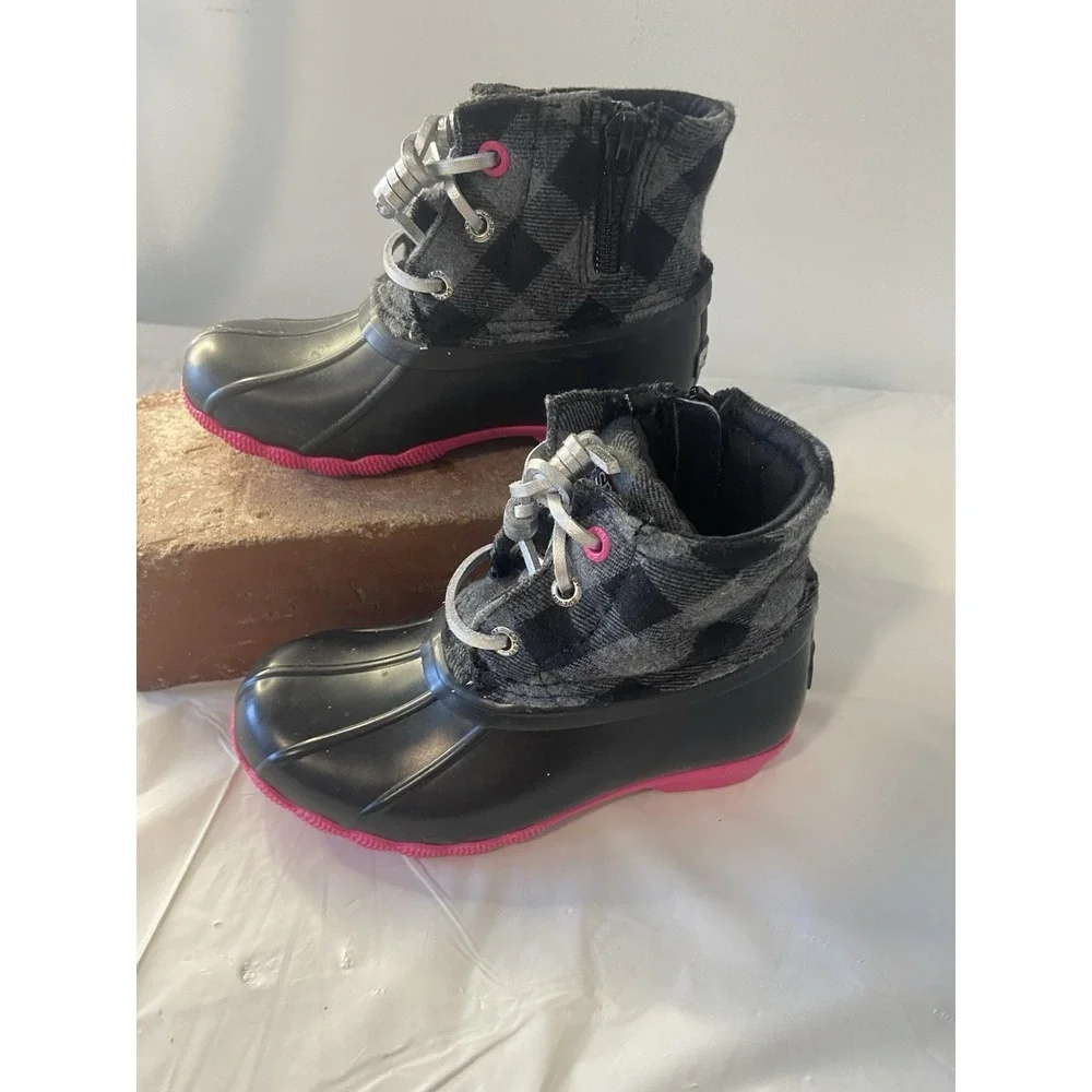 Sperry Girls Saltwater Duck Waterproof Boots-Blk/ Gray/Pink-Size 9M‎ Childrens